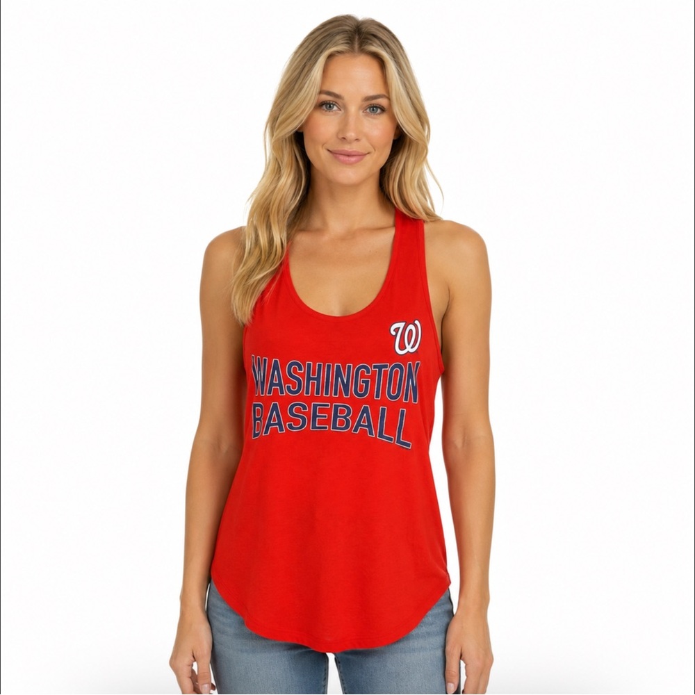 Washington Nationals Womens T Shirt Size Medium Red Racerback Tank Top Curve Hem